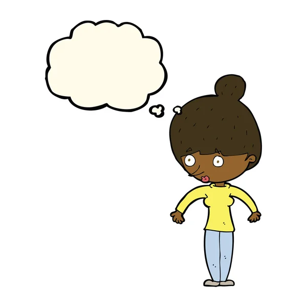 Femme dessin animé regardant avec bulle de pensée — Image vectorielle