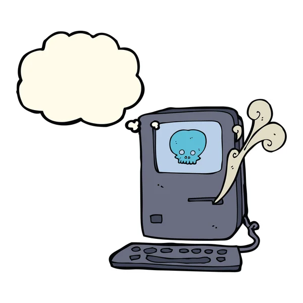 Computervirus cartoon met gedachte bubble — Stockvector