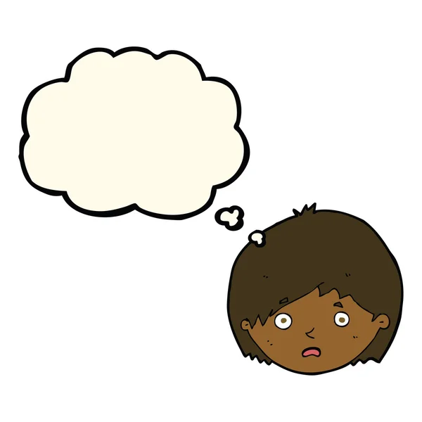 Cartoon olycklig pojke med tankebubbla — Stock vektor