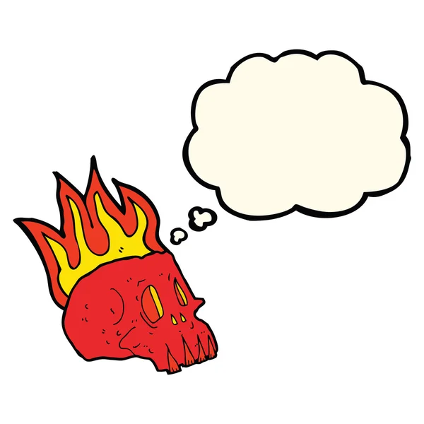 Cartoon flaming skull with thought bubble — Stock Vector