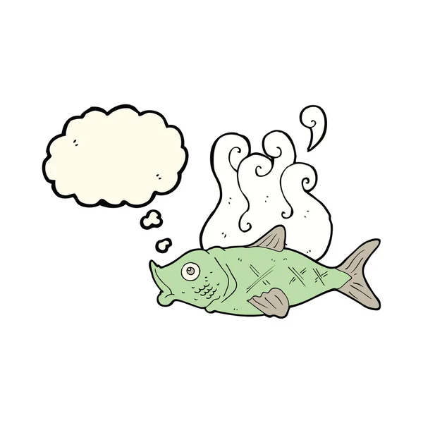 Desenho animado peixe fedorento com bolha de pensamento — Vetor de Stock