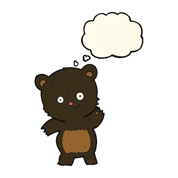 Bonito urso preto desenhos animados com pensamento bolha — Vetor de Stock
