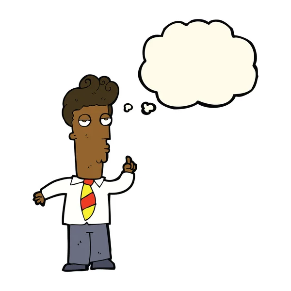 Dibujos animados hombre aburrido haciendo pregunta con burbuja de pensamiento — Vector de stock