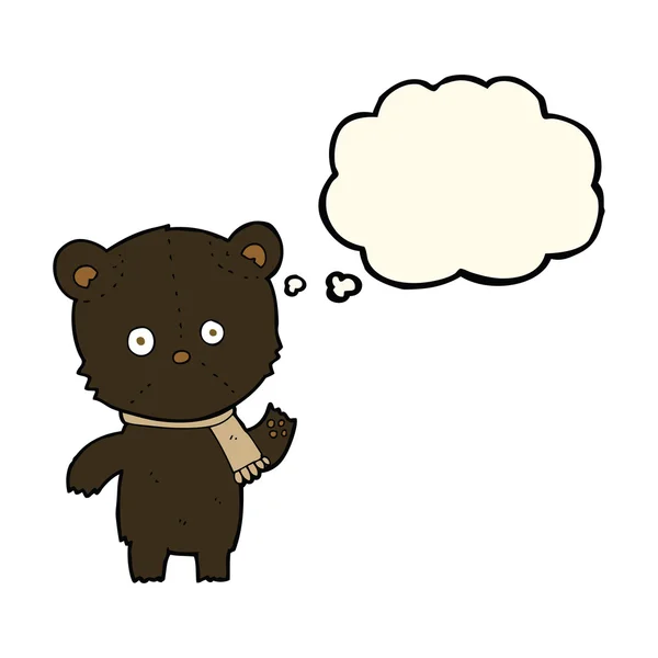 Kartun melambaikan beruang hitam dengan pikiran gelembung - Stok Vektor