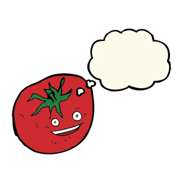Karikatür mutlu domates ile düşünce balonu — Stok Vektör