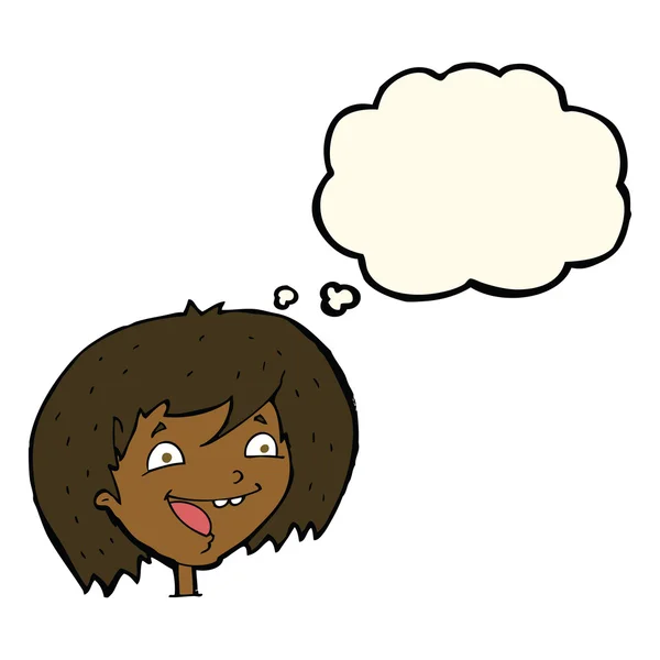 Καρτούν ευτυχισμένη κοπέλα με φούσκα σκέψης — Διανυσματικό Αρχείο