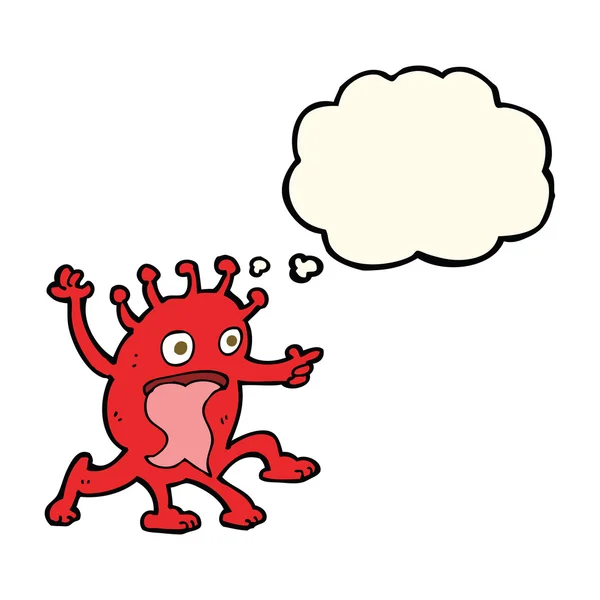 Dessin animé étrange petit alien avec bulle de pensée — Image vectorielle