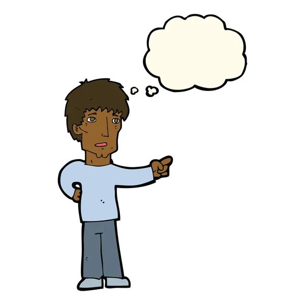 Dibujos animados apuntando hombre con burbuja de pensamiento — Vector de stock