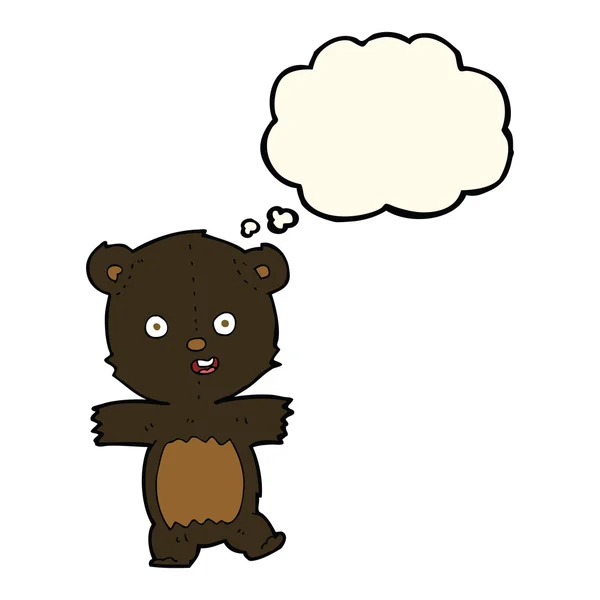 Cartone animato carino cucciolo di orso nero con bolla di pensiero — Vettoriale Stock