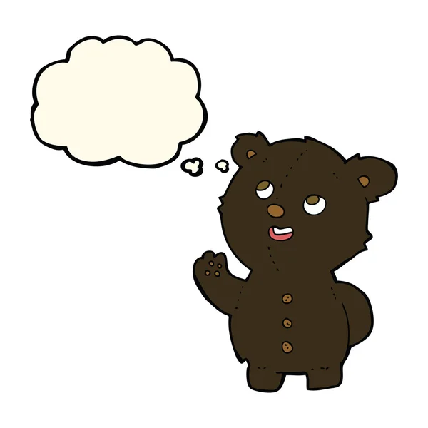 Desenho animado bonito urso preto filhote com bolha pensamento — Vetor de Stock