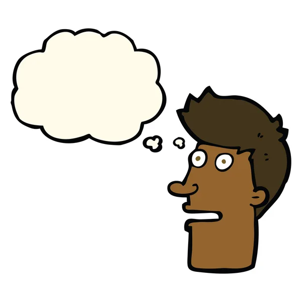 Γελοιογραφία σοκαρισμένος αρσενικό πρόσωπο με σκέψη φούσκα — Διανυσματικό Αρχείο