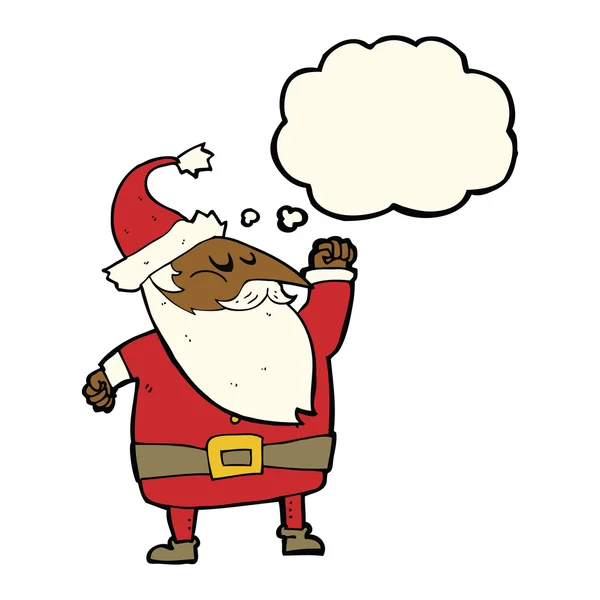 Dibujos animados santa claus perforando el aire con burbuja de pensamiento — Vector de stock