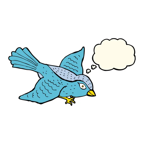 Tecknad flygande fågel med tanke bubbla — Stock vektor