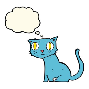 Düşünce baloncuklu çizgi film kedisi