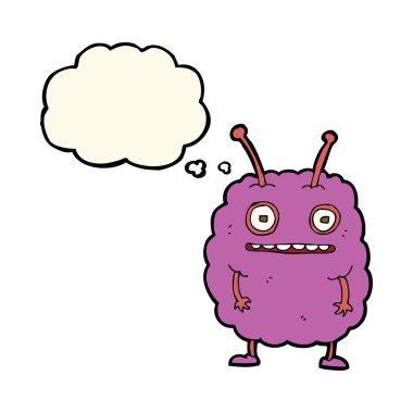 Düşünce baloncuklu komik uzaylı canavar.