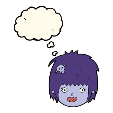 çizgi film mutlu vampir kız yüzü ile düşünce kabarcığı