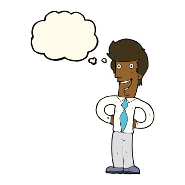 çizgi film mutlu adam düşünce baloncuğu ile