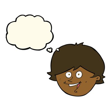 Düşünce baloncuklu mutlu çocuk yüzü