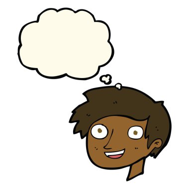 Düşünce baloncuklu mutlu çocuk yüzü