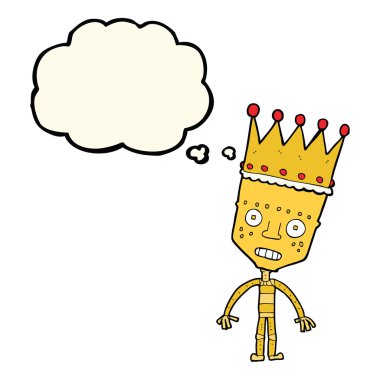 çizgi film robot düşünce balonu ile taç ile