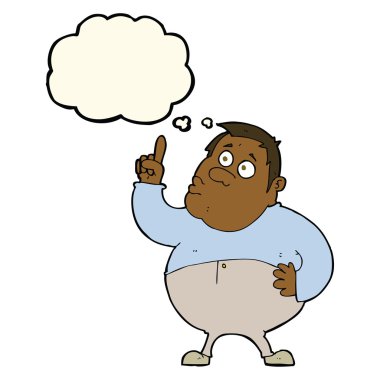 Çizgi filmdeki adam düşünce balonuyla soru soruyor.