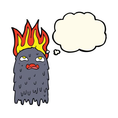 düşünce balonu ile yanan karikatür hayalet
