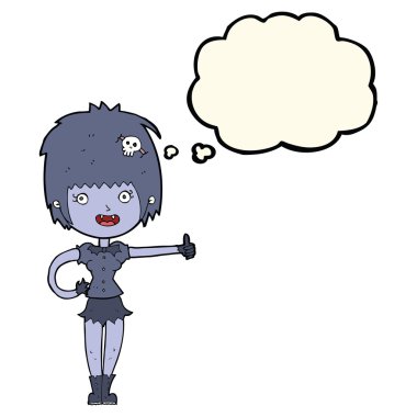 Çizgi filmdeki vampir kız. Düşünce baloncuğuyla işaret veriyor.