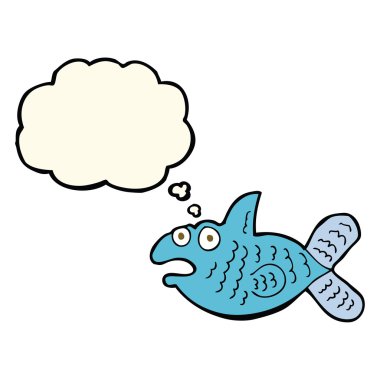 Düşünce baloncuklu çizgi film balığı
