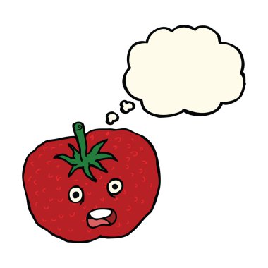 Düşünce baloncuklu çizgi film domatesi
