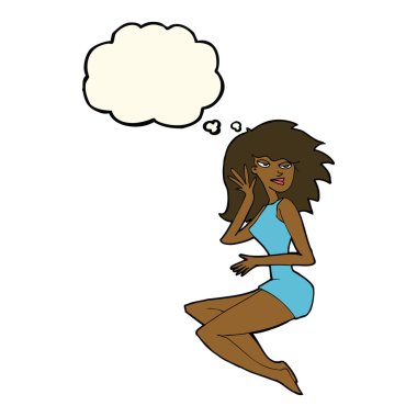 Düşünce baloncuğu olan seksi kadın.