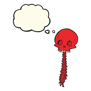 Düşünce baloncuklu ürkütücü karikatür.