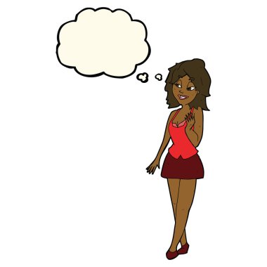 Düşünce baloncuğu olan çekici ofis kadını