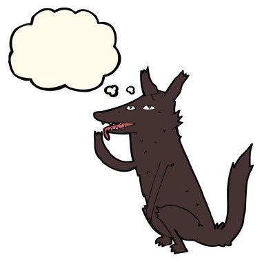 Karikatür kurdu düşünce baloncuğuyla patisini yalıyor.