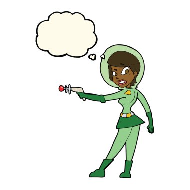 Düşünce baloncuklu bilim kurgu kızı.