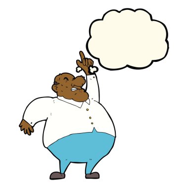 Düşünce baloncuğu olan şişko patron.