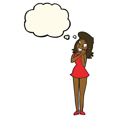 çizgi film heyecanlı kadın düşünce balonu ile