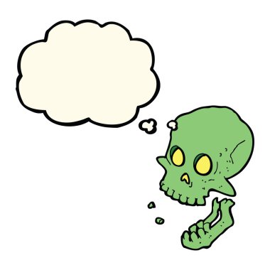 Düşünce baloncuklu gülen kafatası