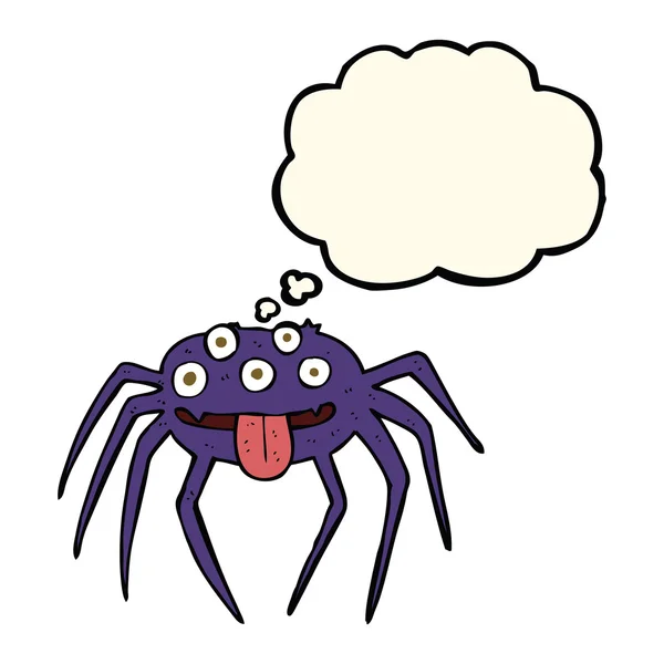 Dibujos animados araña bruta de Halloween con burbuja de pensamiento — Archivo Imágenes Vectoriales
