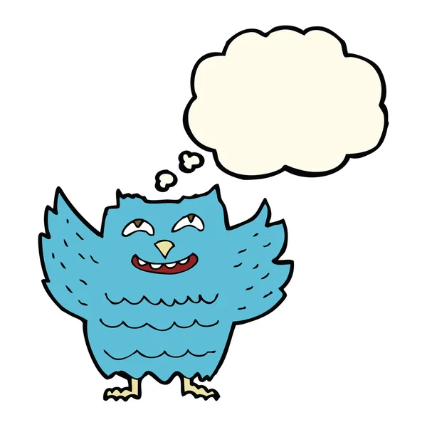 卡通人物快乐猫头鹰与思想泡沫 — 图库矢量图片