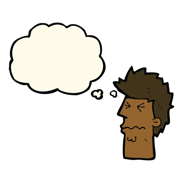 Cartoon gestresst gezicht met gedachte zeepbel — Stockvector