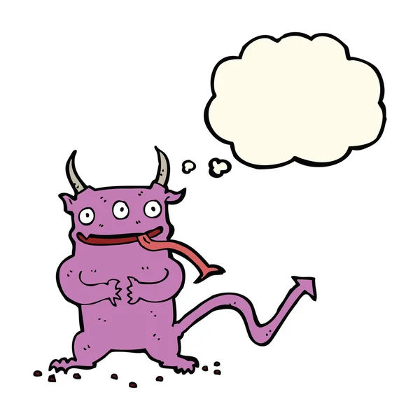 Cartoon kleine demon met gedachte zeepbel — Stockvector