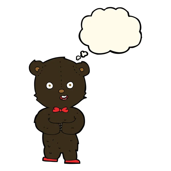 Cartoon teddy black bear with thought bubble — Stock Vector