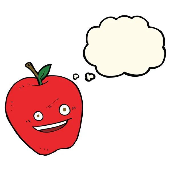 Dibujos animados manzana feliz con burbuja de pensamiento — Vector de stock