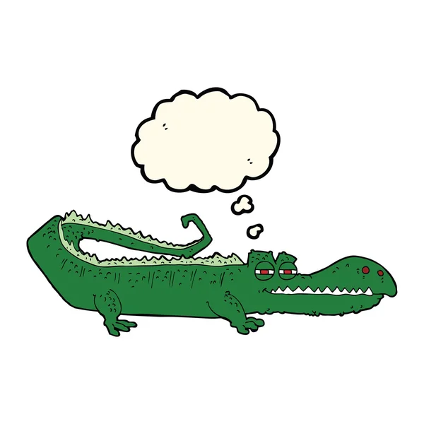 Crocodile dessin animé avec bulle de pensée — Image vectorielle