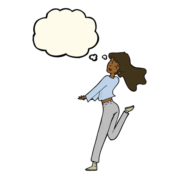 漫画幸せな女の子キックアウト足で考えバブル — ストックベクタ