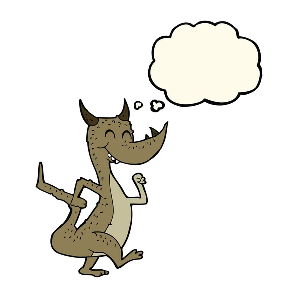 Dessin animé heureux dragon avec bulle de pensée — Image vectorielle