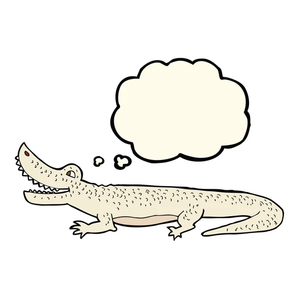 Cartoon happy crocodile with thought bubble — Stock Vector