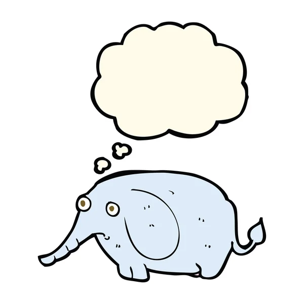 Dibujos animados pequeño elefante triste con burbuja de pensamiento — Vector de stock