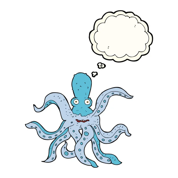 Cartoon reus octopus met gedachte zeepbel — Stockvector