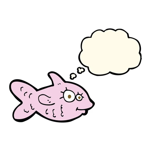 Dessin animé poisson heureux avec bulle de pensée — Image vectorielle